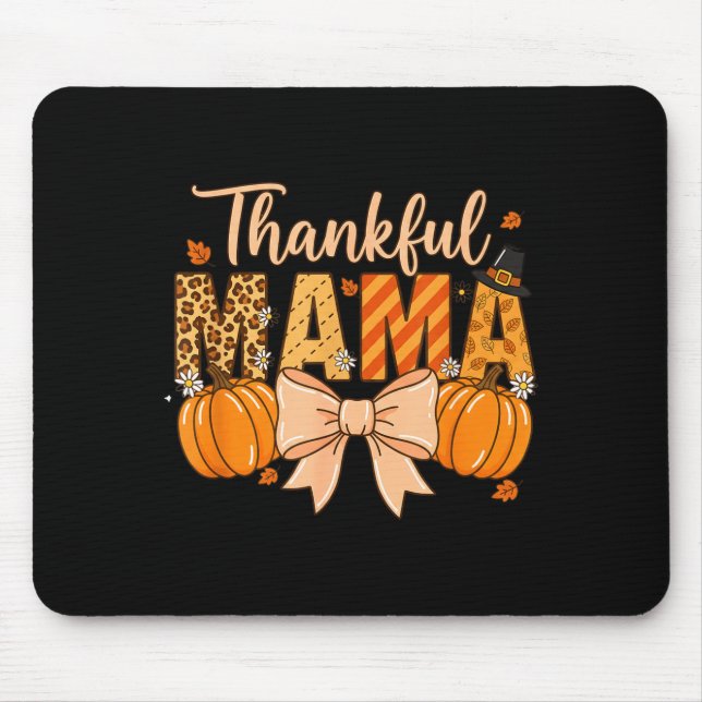 Alfombrilla De Ratón Thankful Mama Pumpkin Fall Coquette Bow Thanksgivi (Frente)
