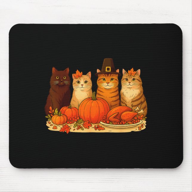 Alfombrilla De Ratón Thanksgiving Cats Dinner Pumpkin Autumn Men Women  (Frente)