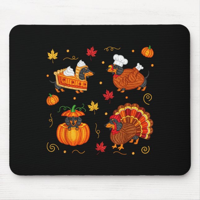 Alfombrilla De Ratón Thanksgiving Dachshund Weiner Dog Turkey Cute Pump (Frente)