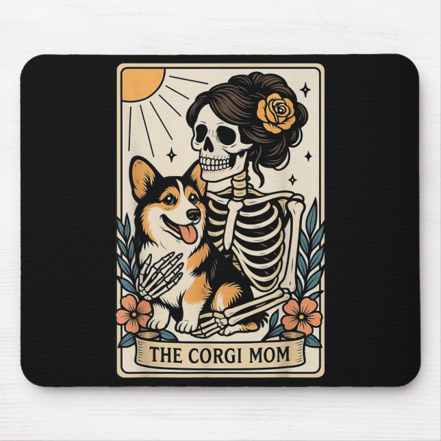 Alfombrilla De Ratón The Corgi Mom Tarot Card Skeleton Gothic Dog  (Frente)