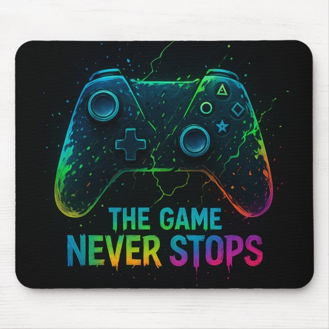 Alfombrilla De Ratón The Game Never Stops — Neon Gamer Controller (Frente)