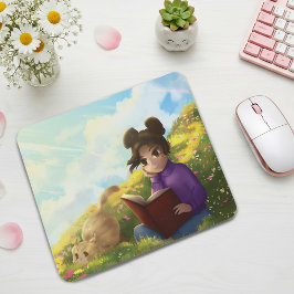 Alfombrilla De Ratón The Reading Girl and The Bored Cat Mouse Pad