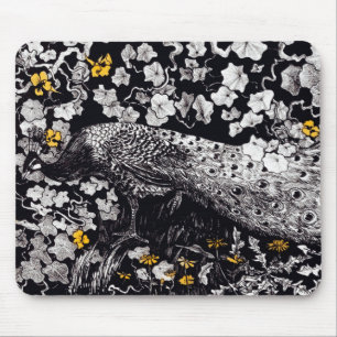 Alfombrilla De Ratón Theo Van Hoytema Retro Peacock Clip Art Negro y