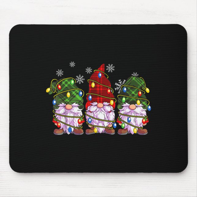 Alfombrilla De Ratón Three Gnomes Men Women Buffalo Plaid Red Christmas (Frente)