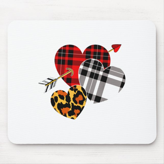 Alfombrilla De Ratón Three Hearts Leopard Buffalo Plaid Valentines Day  (Frente)