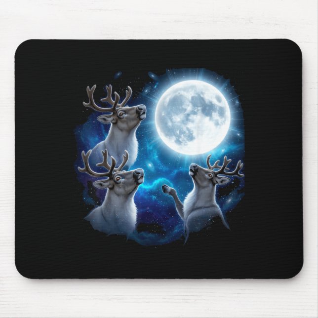 Alfombrilla De Ratón Three Reindeer Howling At The Moon Merry Christmas (Frente)