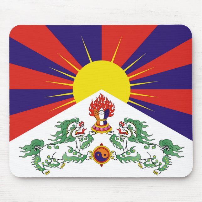 Alfombrilla De Ratón Tíbet, leones de la nieve, bandera tibetana - el (Frente)