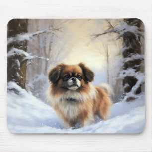 Alfombrilla De Ratón Tibetan Spaniel Deja que nieve Navidad 