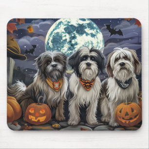 Alfombrilla De Ratón Tibetan Terrier Halloween Espeluznante