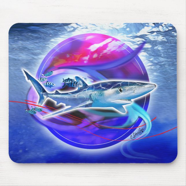 Alfombrilla De Ratón Tiburón azul y pescado piloto (Frente)