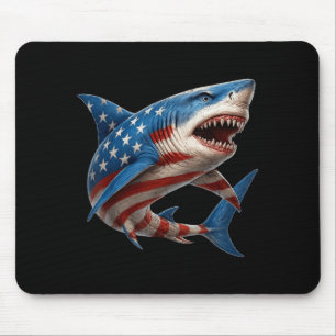 Alfombrilla De Ratón Tiburón Retro Bandera Americana 4 de Julio Indepen