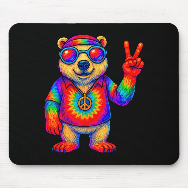 Alfombrilla De Ratón Tie-dye Lar Bear Peace Sign Hip  (Frente)