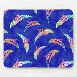 Alfombrilla De Ratón Tie Dye Marine Animals Dolphins Marlins