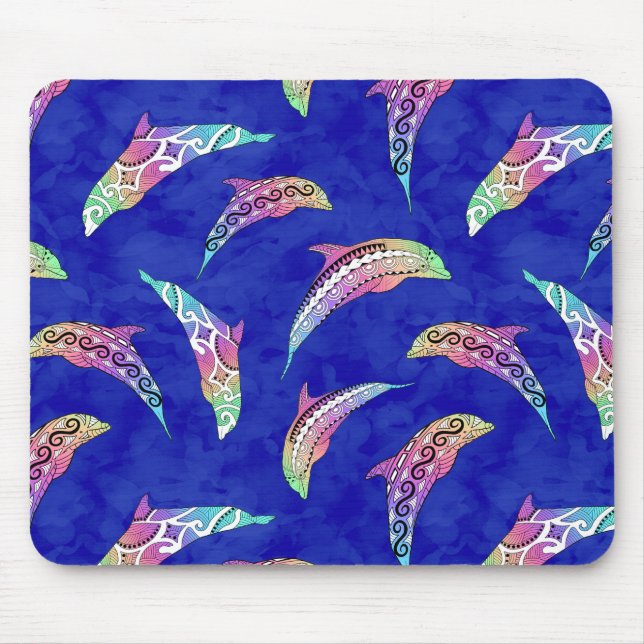 Alfombrilla De Ratón Tie Dye Marine Animals Dolphins Marlins (Frente)