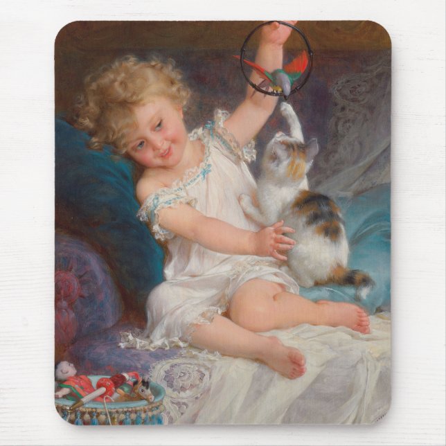 Alfombrilla De Ratón Tiempo de juego: Chica jugando con su Mascota Kitt (Frente)