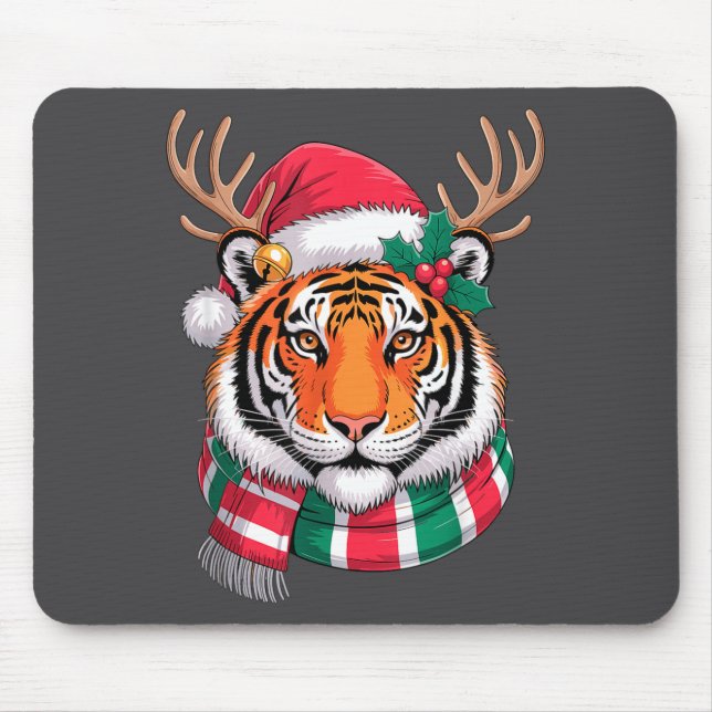 Alfombrilla De Ratón Tiger Reindeer Christmas Santa Hat Tiger Xmas  (Frente)