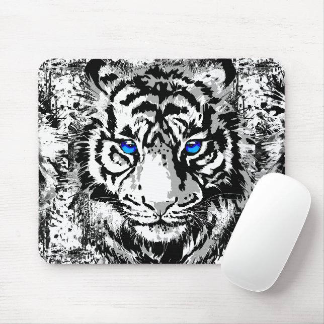 Alfombrilla De Ratón Tigre blanco siberiano - Mousepad de ojos azules t (Con ratón)
