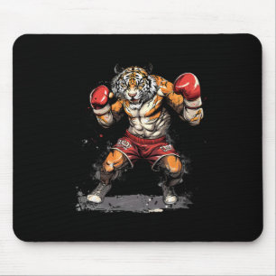 Alfombrilla De Ratón Tigre boxeando con guantes de boxeo Kickboxing Div