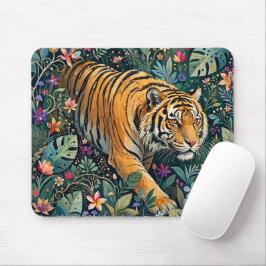 Alfombrilla De Ratón Tigre con ojos ámbar, follaje de jungla de fantasí