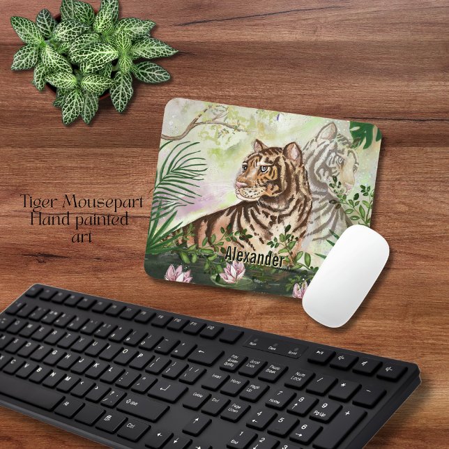 Alfombrilla De Ratón Tigre de selva y lirios de agua personalizados (Jungle Tiger and Water Lilies Personalized Mouse Pad)