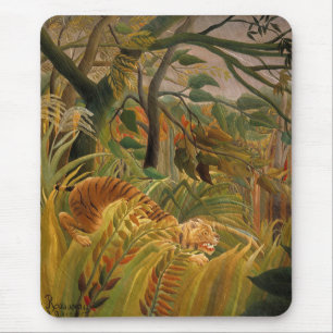 Alfombrilla De Ratón Tigre en tormenta tropical por Henri Rousseau