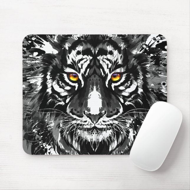 Alfombrilla De Ratón Tigre Mousepad - Dibujo de tigre blanco y negro (Con ratón)