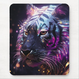 Alfombrilla De Ratón Tigre Neon Celestial – Gran Felino Futurista Brill