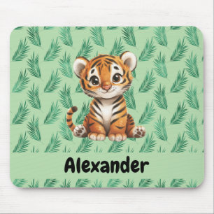 Alfombrilla De Ratón Tigre Personalizado y dulce sobre hojas tropicales