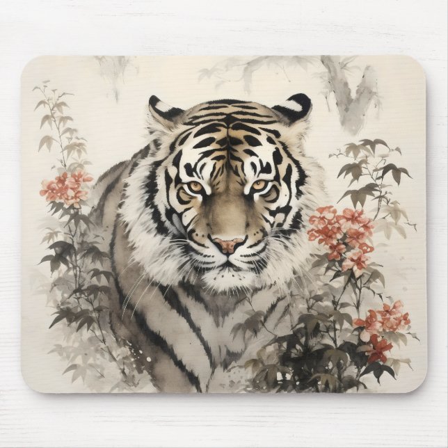 Alfombrilla De Ratón Tigre y Flores (Frente)