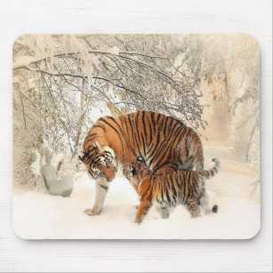 Alfombrilla De Ratón tigres en la nieve
