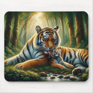 Alfombrilla De Ratón Tigres en una pintura de color de la selva exubera