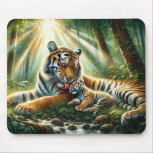 Alfombrilla De Ratón Tigres en una pintura de color de la selva exubera