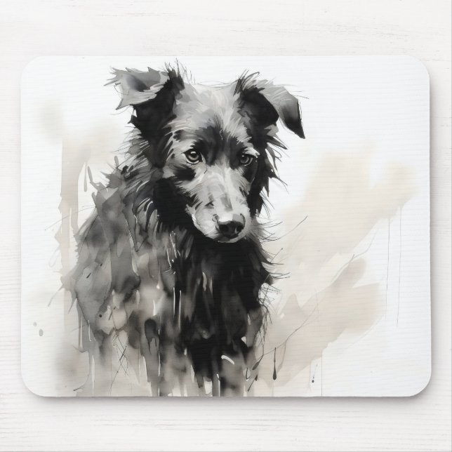 Alfombrilla De Ratón Tinta de perro negra natural (Frente)