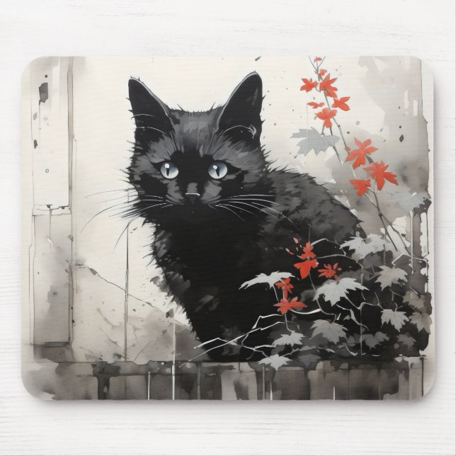 Alfombrilla De Ratón Tinta negra para gato (Frente)
