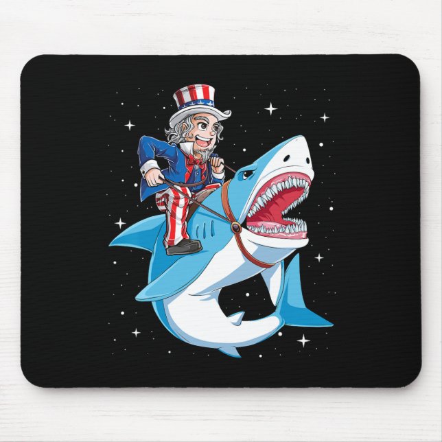 Alfombrilla De Ratón Tío Sam Riding Shark T Shirt 4 De Julio Niños Bo (Frente)