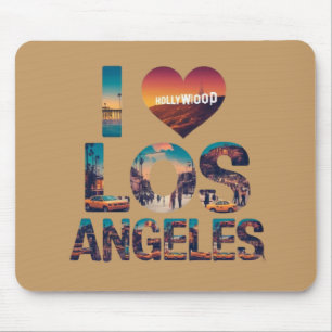Alfombrilla De Ratón Tipografía de Los Ángeles Skyline Sunset y Hollywo