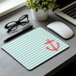 Alfombrilla De Ratón Tiras náuticas de Mint y Coral y Anclaje Cuto<br><div class="desc">Rayas náuticas horizontales y cortas. ¡Esto haría un regalo muy lindo para un chica de la hermandad!</div>