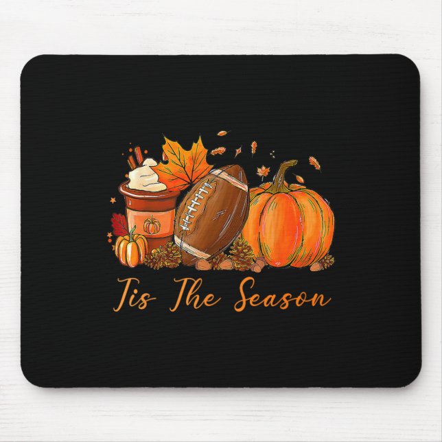 Alfombrilla De Ratón Tis The Season Fall Autumn Football Pumpkin Coffee (Frente)