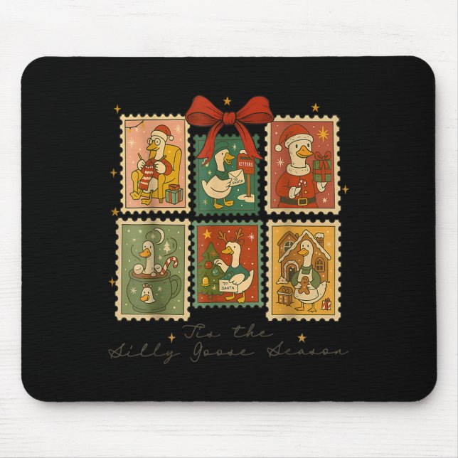 Alfombrilla De Ratón Tis The Silly Goose Season Christmas Stamps Retro  (Frente)