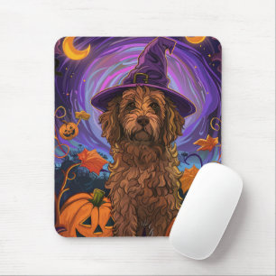 Alfombrilla De Ratón Tocante Goldendoodle Perro Halloween Calabaza de B