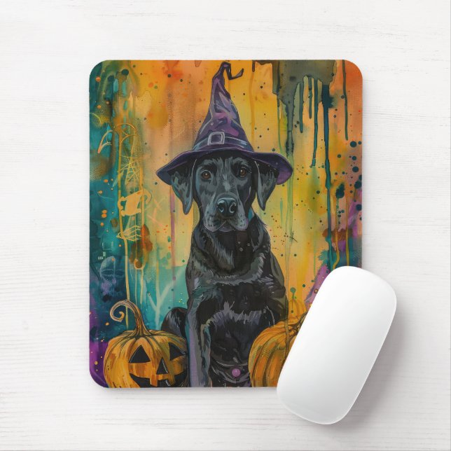 Alfombrilla De Ratón Tocante Labrador Perro Halloween Bruja Y Calabaza (Con ratón)