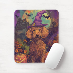 Alfombrilla De Ratón Tocante Perro De Carne Halloween Bruja Y Calabaza