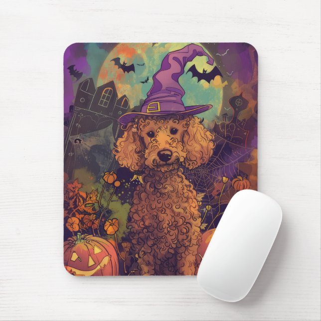 Alfombrilla De Ratón Tocante Perro De Carne Halloween Bruja Y Calabaza (Con ratón)