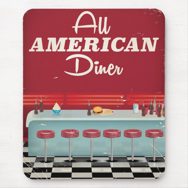 Alfombrilla De Ratón Todos los Posters norteamericanos de Diner Retro (Frente)