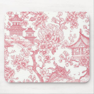Alfombrilla De Ratón Toile Chinoiserie Rosa Dragón Flor de Cerezo