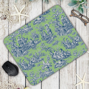 Alfombrilla De Ratón Toile de Jouy escénica francesa azul verde vintage