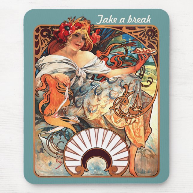 Alfombrilla De Ratón Tomemos un descanso CC0413 Alphonse Mucha (Frente)