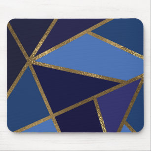 Alfombrilla De Ratón Tonos de Azul y Bronce Dorado Geométrico Chic Ofic