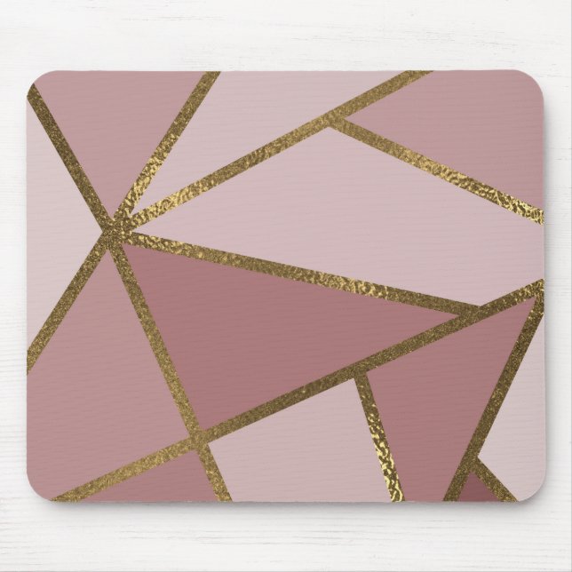 Alfombrilla De Ratón Tonos de Glam Geométrico Mauve Pink & Gold Bronze (Frente)