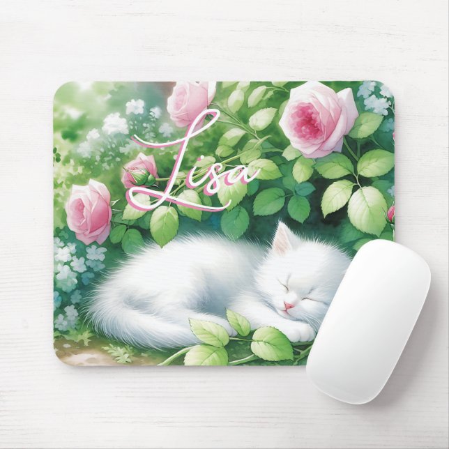 Alfombrilla De Ratón Toque de gatito blanco dulce personalizado (Con ratón)